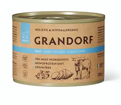 GRANDORF Консервы для собак  Паштет из говядины с бататом и цветной капустой