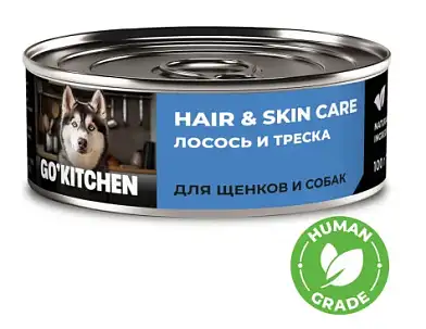 GO'KITCHEN консервы беззерновые для щенков и собак с лососем и треской